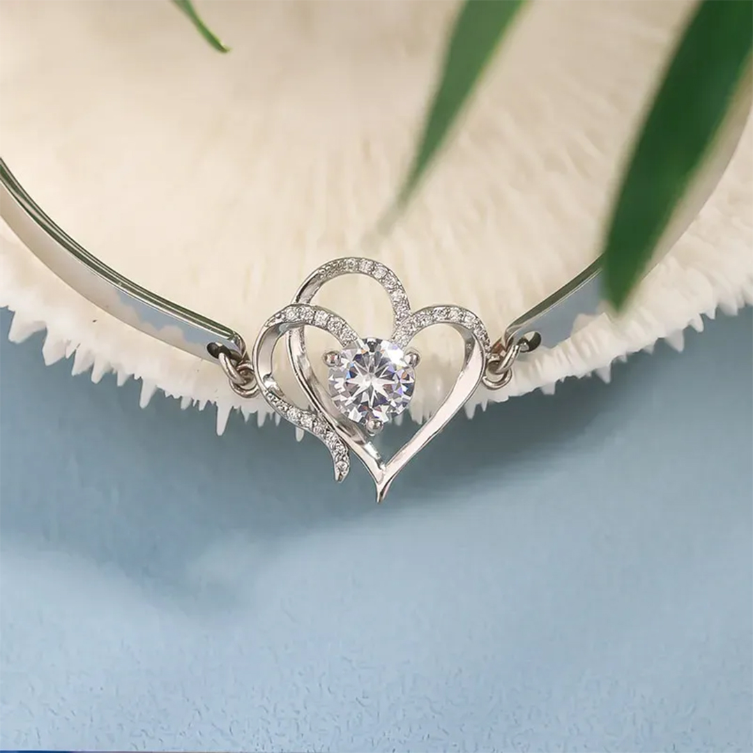 For Bonus Daughter- We Love You So Much Double Hearts And Diamonds Bracelet