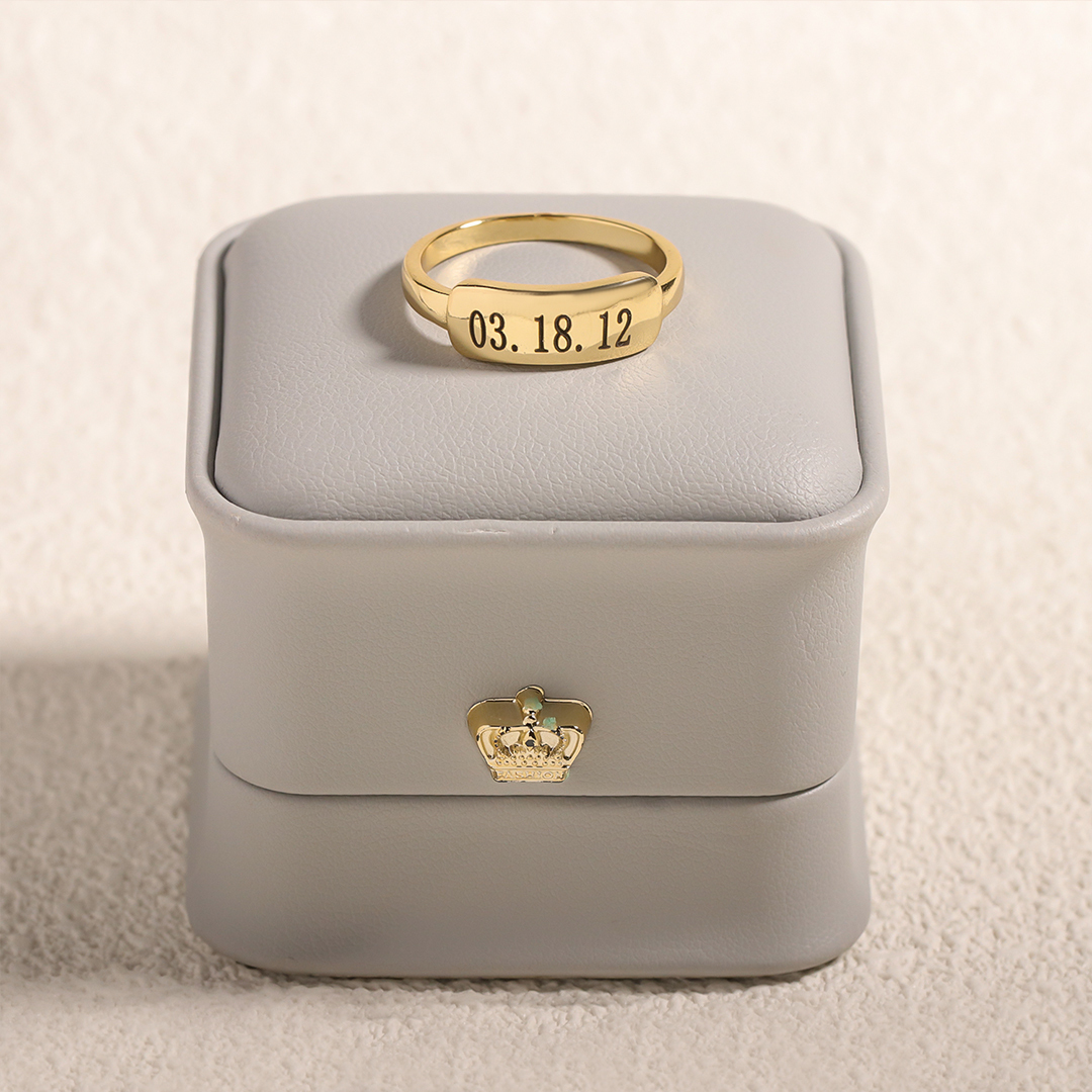 Custom Special Date Delicate Dainty Bar Ring