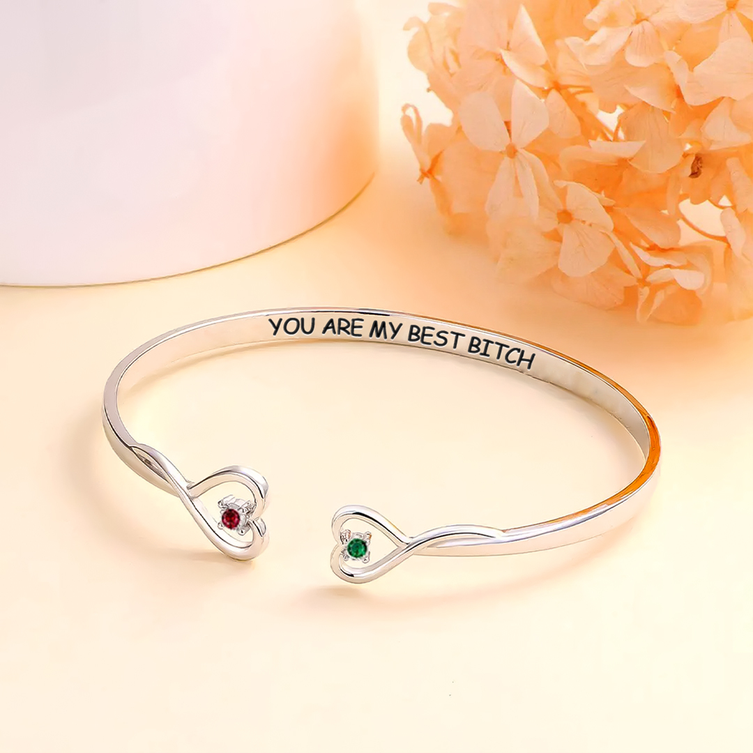 For Friend- You're My Best Bitch Double Hearts Custom Birthstones Bracelet