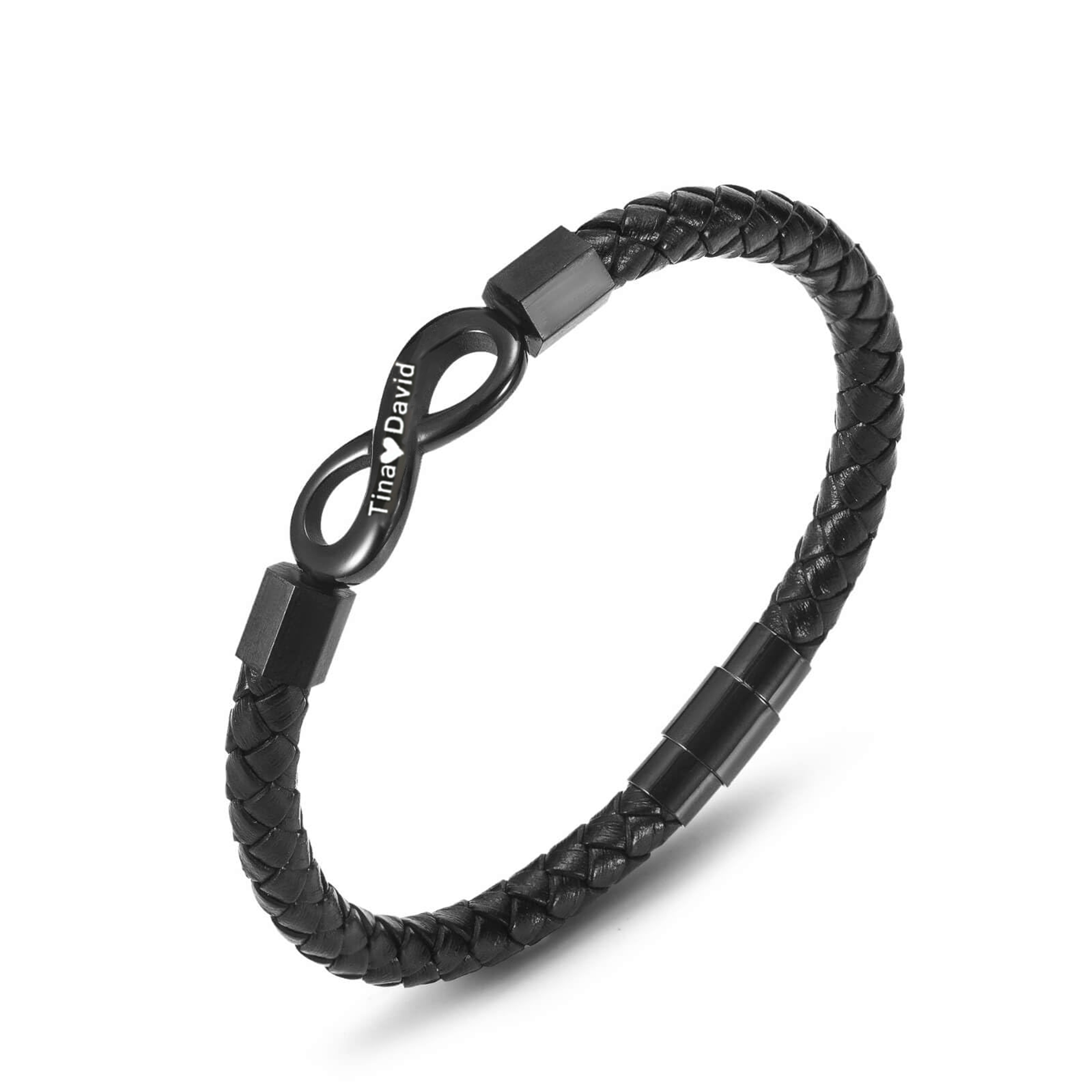 For Son -  Personalized Dual Name Infinity Leather Bracelet