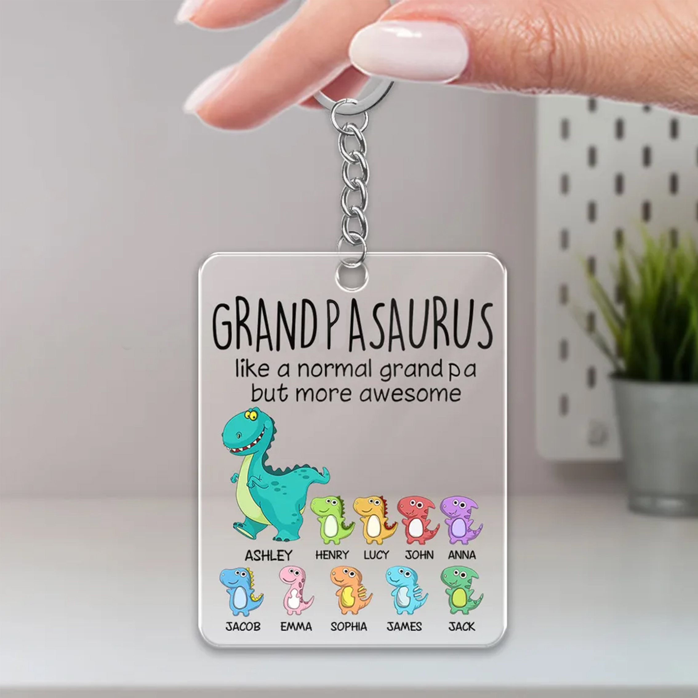 Daddysaurus And Kids Cute Dinosaurs Personalized Acrylic Keychain
