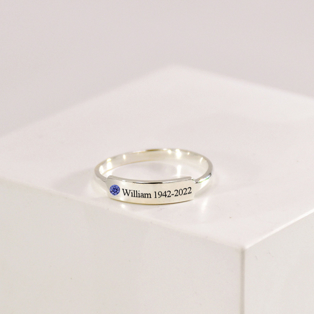 For Memorial - S925 Personalized Birthstone Name Bar Ring