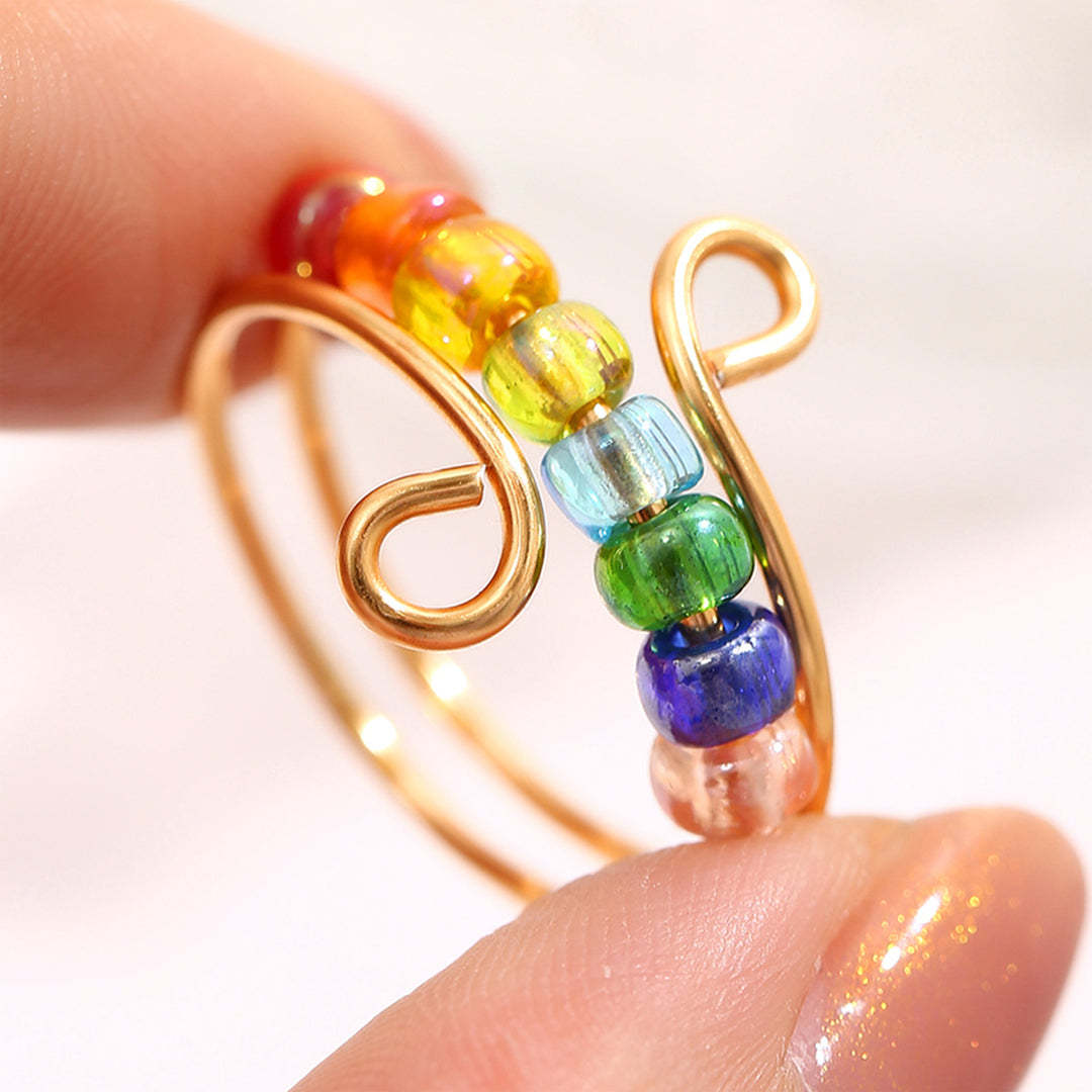 For Daughter - S925 Drive Away Your Anxiety Rainbow Beads Fidget Ring