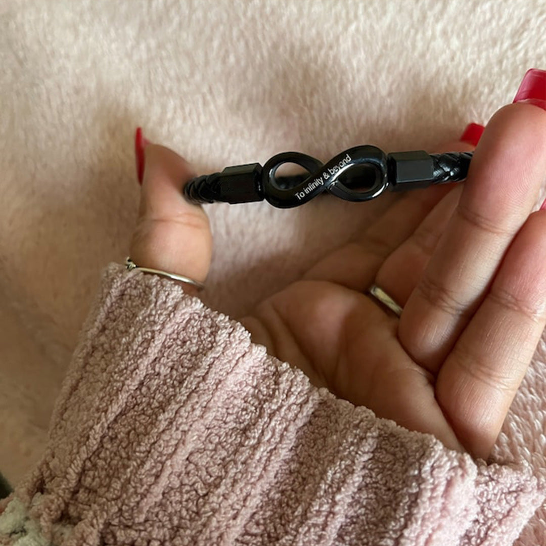 For Husband -  Personalized Dual Name Infinity Leather Bracelet