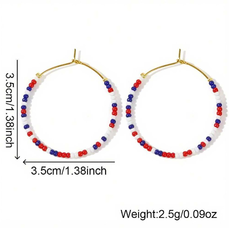 Red-Blue-White Beads Circle Earrings