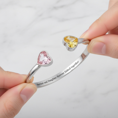 Mother & Daughter forever linked together Double Heart Birthstone Bracelet