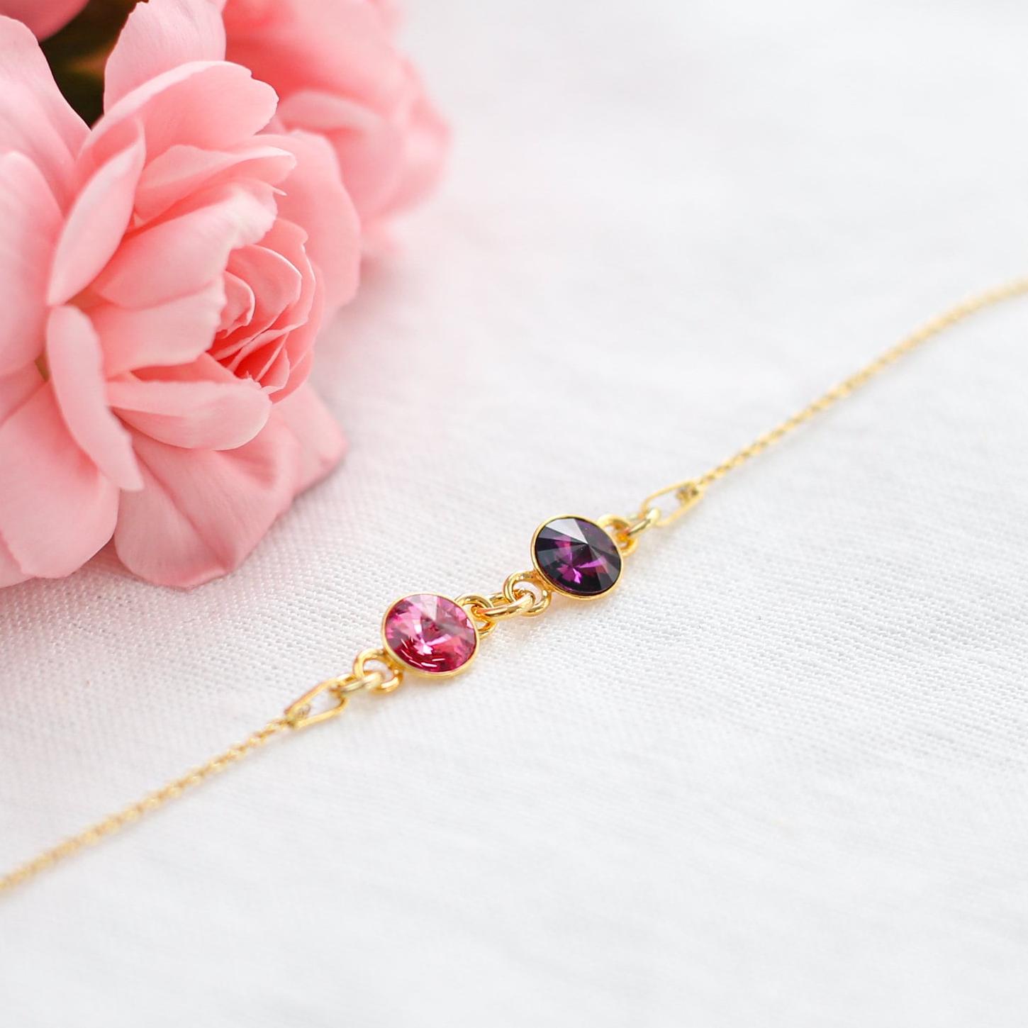 Mother And Daughter Forever Linked Together Custom Birthstones Bracelet