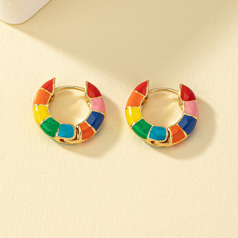Enamel Rainbow Circle Earrings