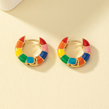 Enamel Rainbow Circle Earrings