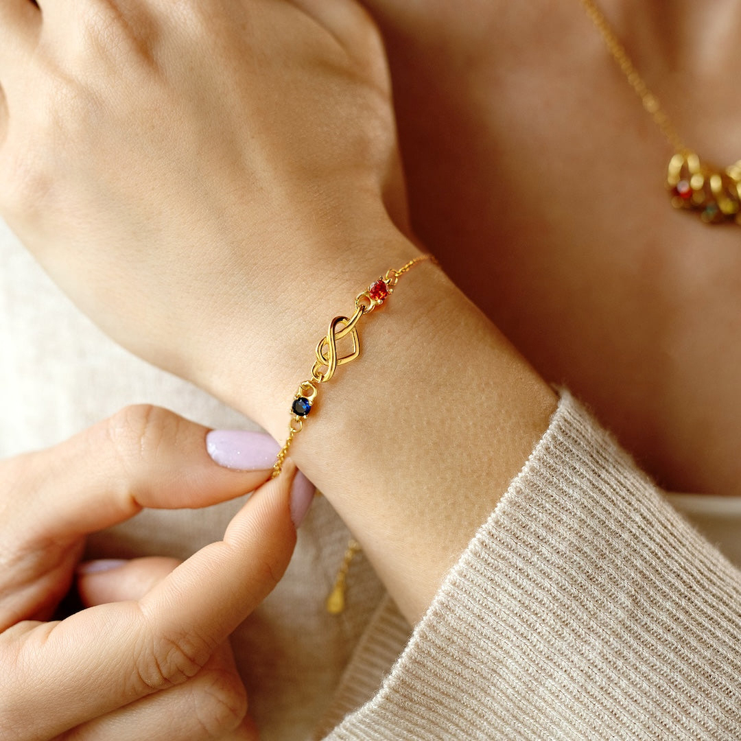 Mother and daughter 1-8 heart with birthstones Bracelet