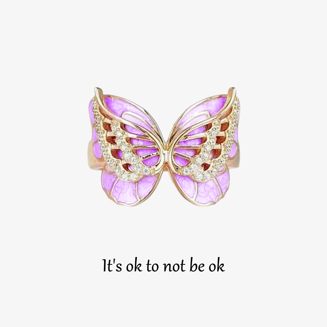 For Memorial - My Mom Diamond Double Butterfly Ring
