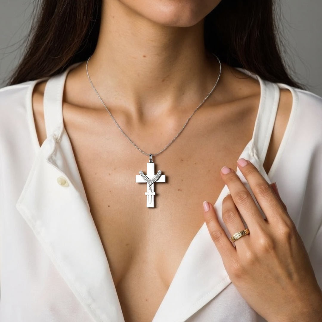 For Memorial - Custom Name Cross Pendant Urn Necklace