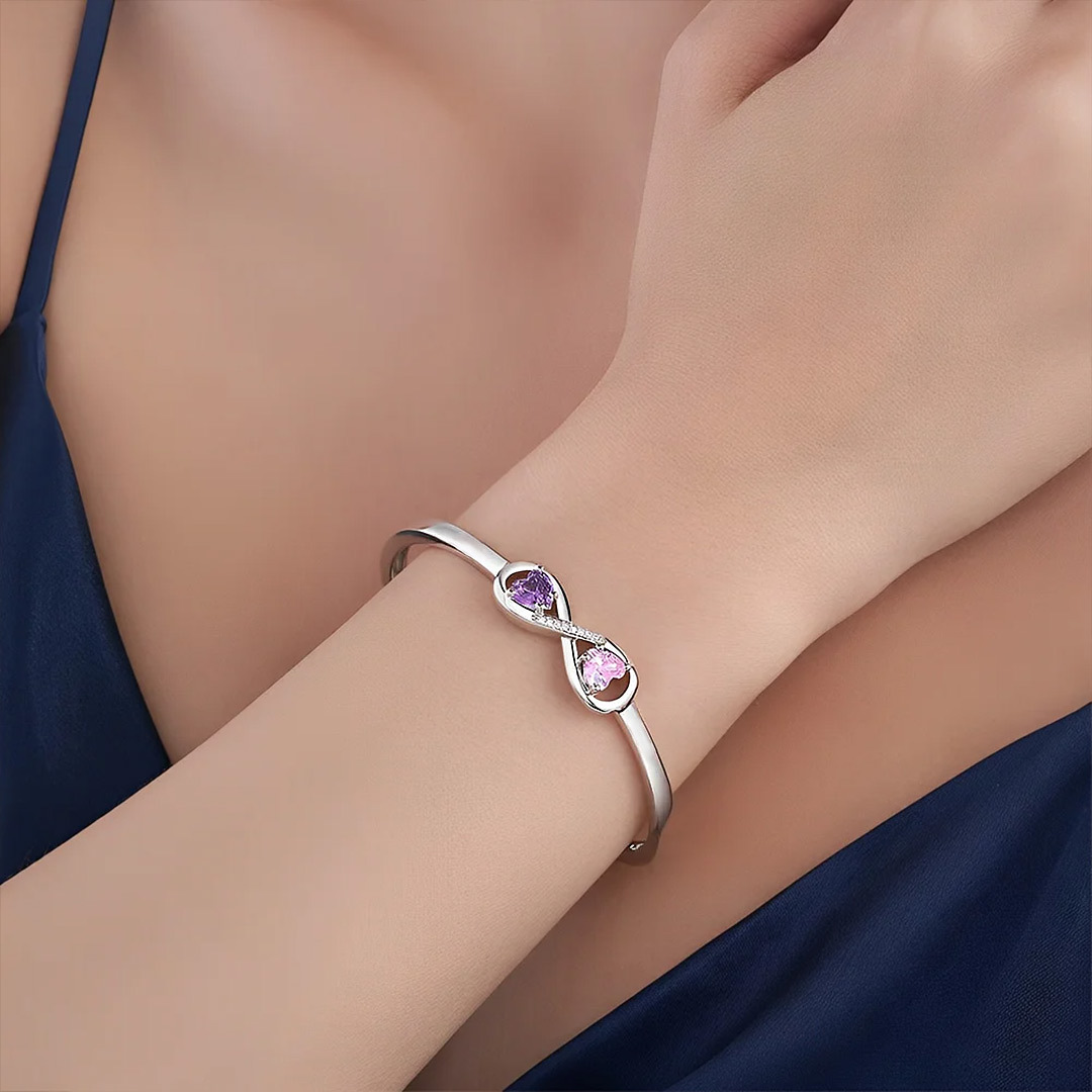 Personalized Aunt And Niece Birthstones and Name Cuff Bracelet