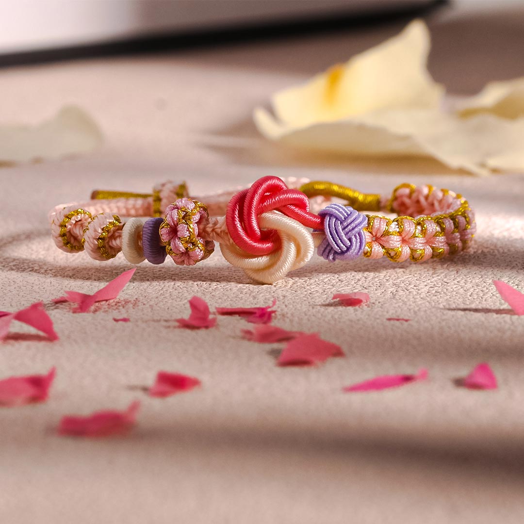 Grandmother and Granddaughter Forever linked Together Peach Blossom Knot Bracelet