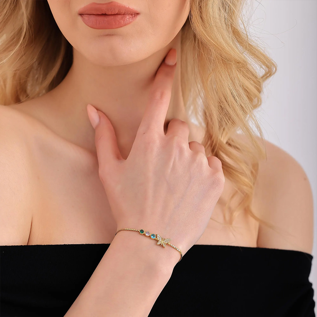 Personalized Sisters are like butterflies birthstones Bracelet