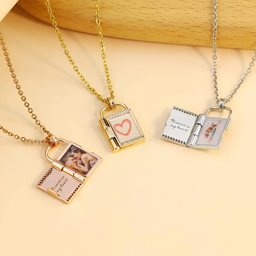 For Love - Customized Photo Love Lock Book Necklace
