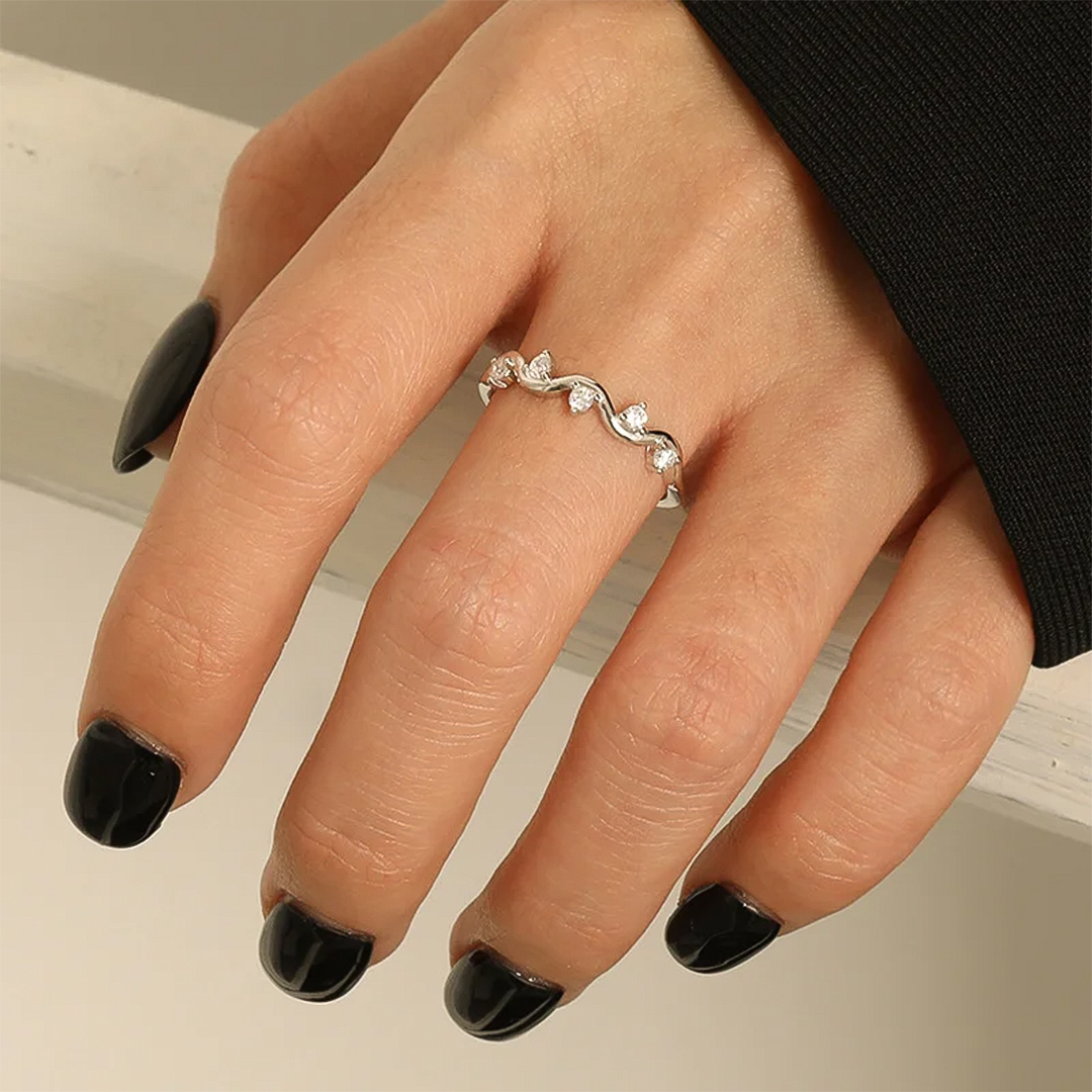 For Self - S925 A Self-Reminder Wavy Diamond Ring