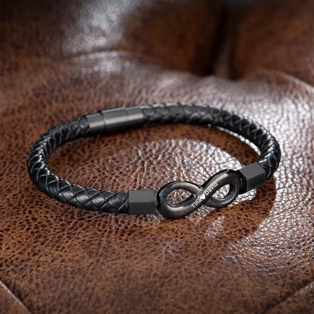 For Son - Personalized 2 Names Infinity Leather Bracelet