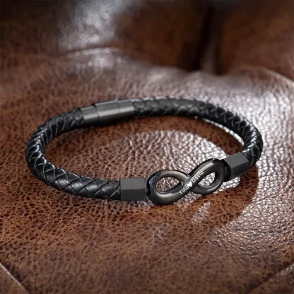 For Son - Personalized 2 Names Infinity Leather Bracelet