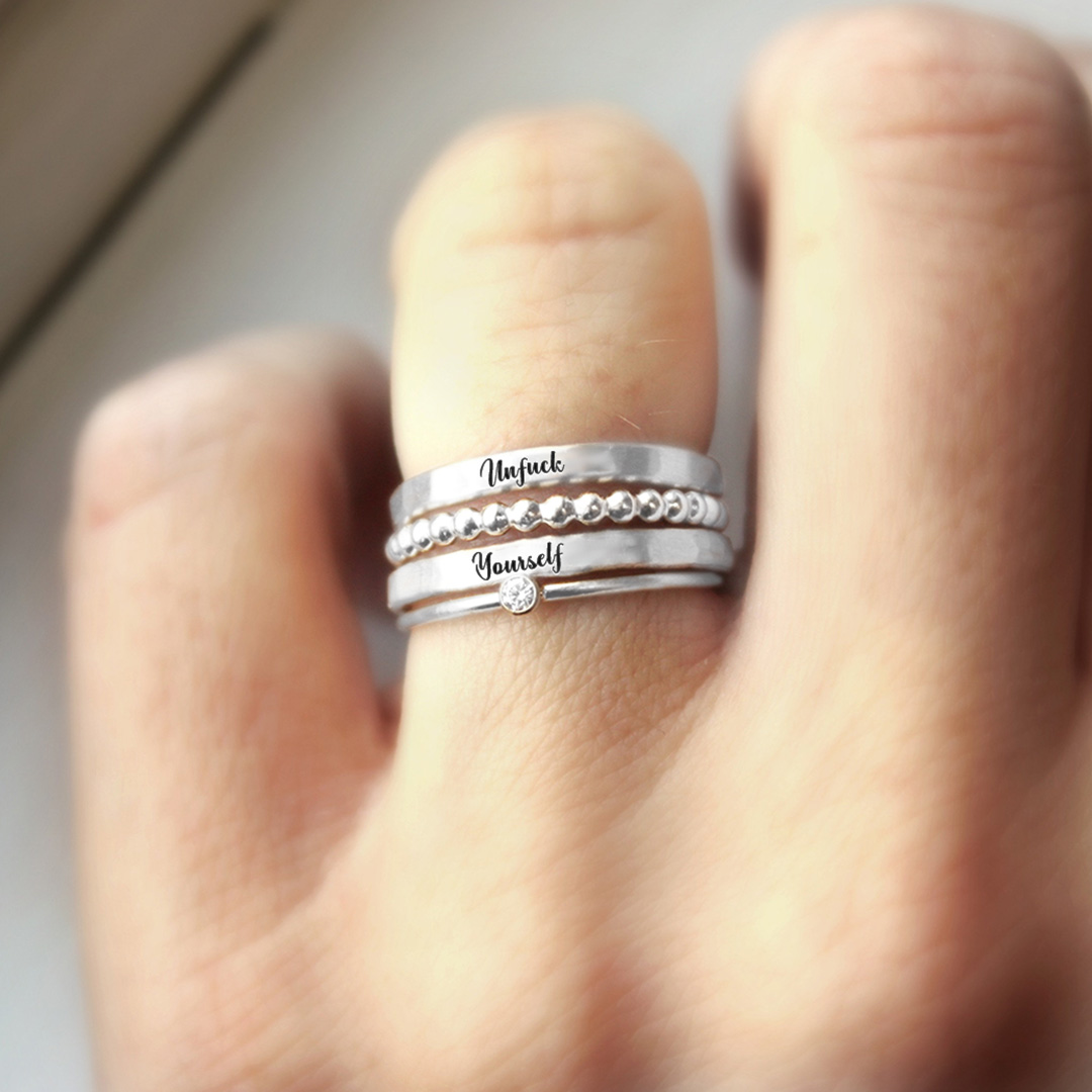 S925 Unf❤️ck Yourself Stacked Ring - 4 Rings Set