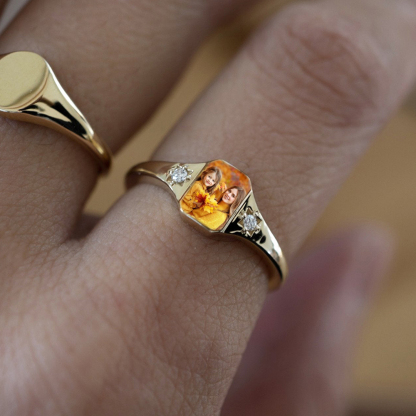 S925 Custom Photo & Birthstone Ring