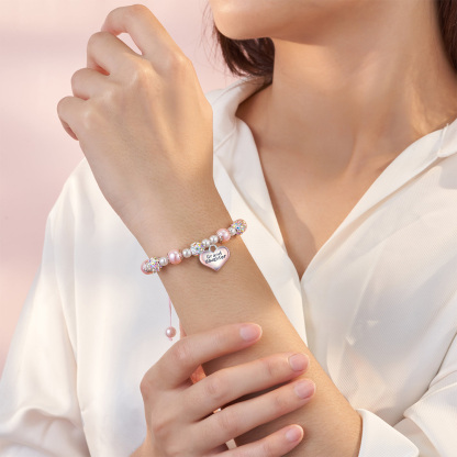 For Granddaughter - I'll Always Be With You Heart-shaped Pendant Pearl Bracelet