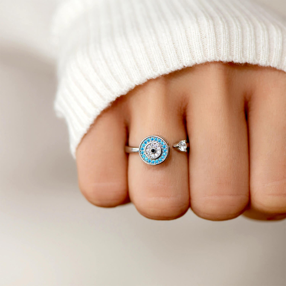 "Fuck Anxiety" Evil Eye Rotatable Ring
