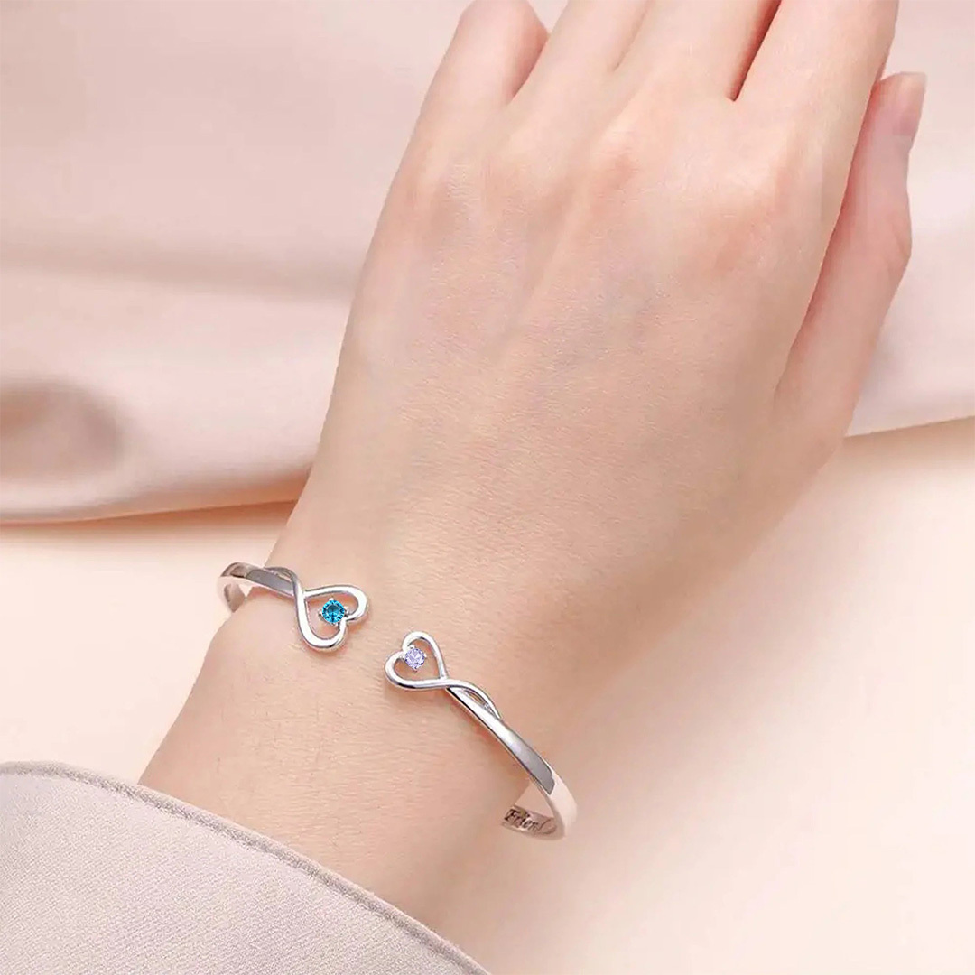 For Granddaughter - I'll Always Be With You Double Heart Custom Birthstone Bracelet