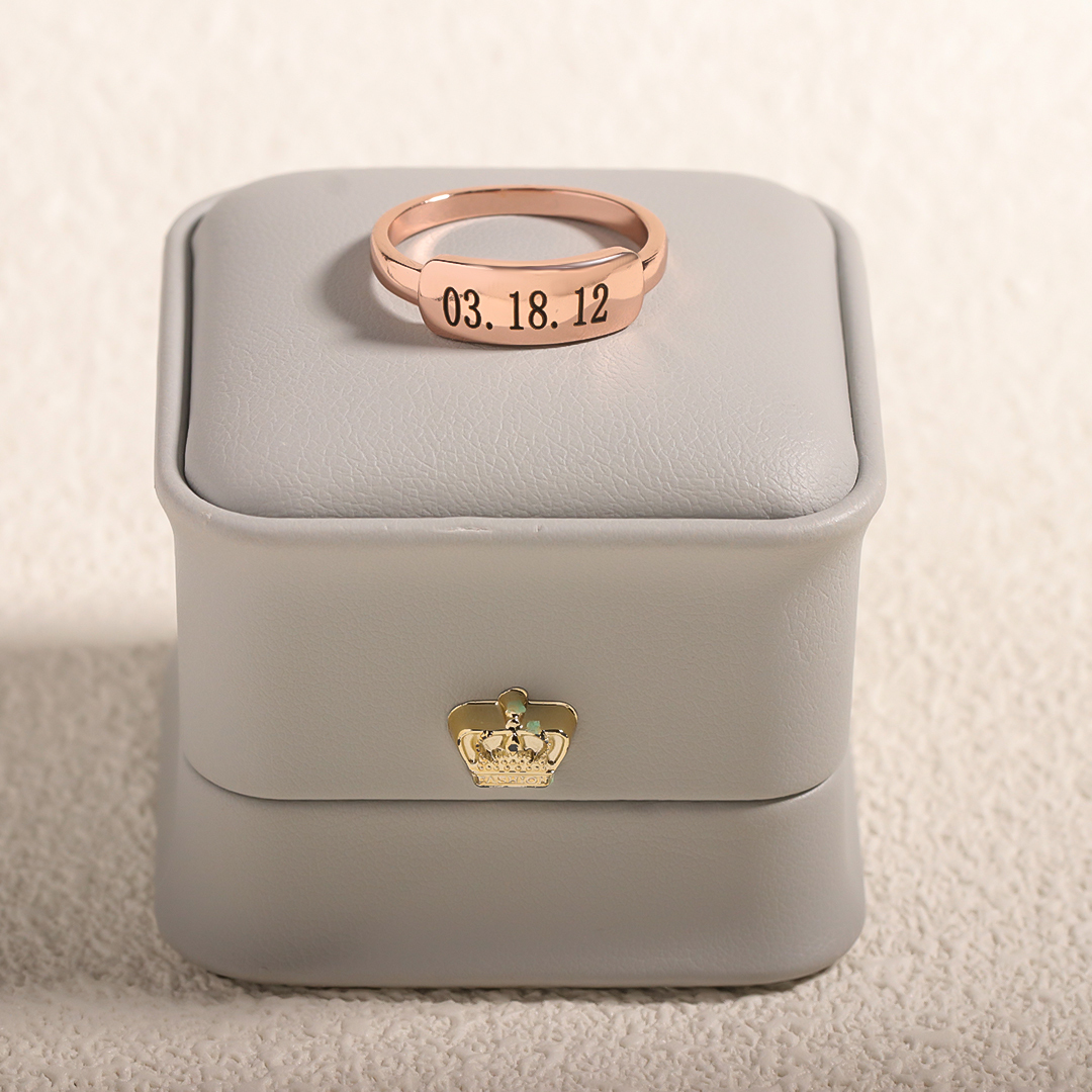 Custom Special Date Delicate Dainty Bar Ring