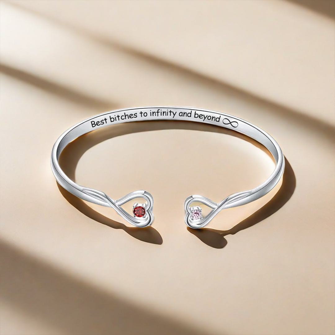 For Friend- Best bitches to Infinity and Beyond Double Hearts Customized Birthstones Bracelet