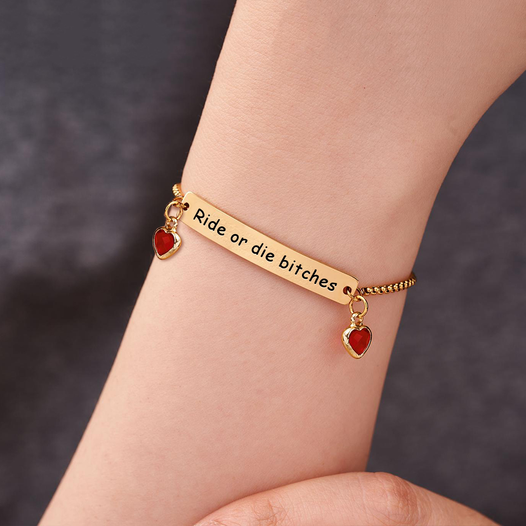For Friend - Ride Or Die Bitches Customized Heart Birthstones Bracelet