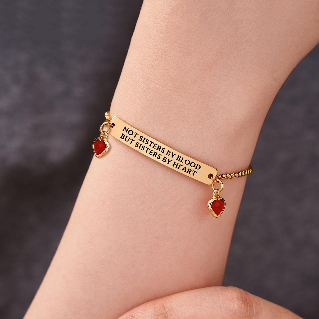 For Friend - Sister By Heart Engraved Heart Customized Birthstones Bracelet