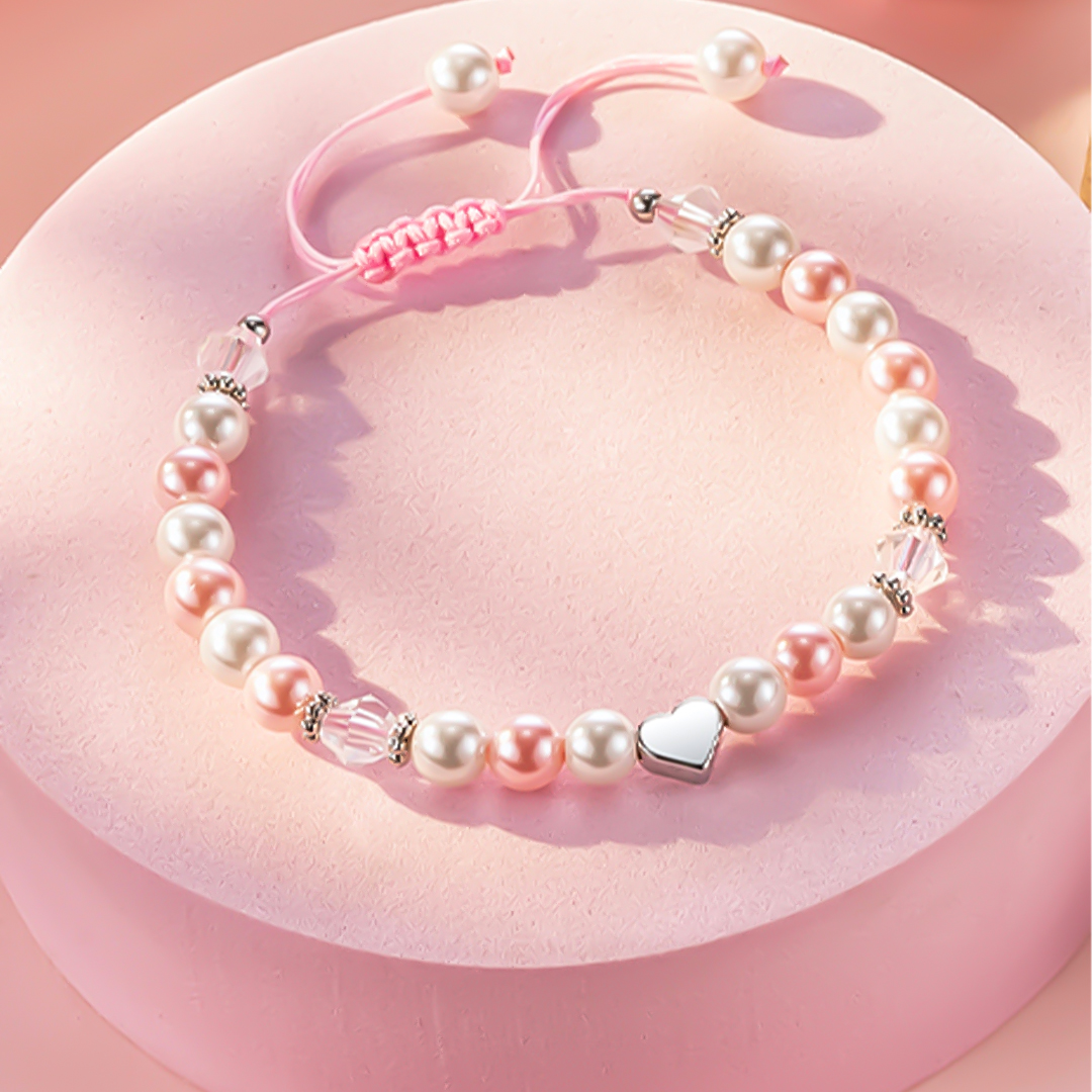 For Granddaughter - Pink & White Pearl Heart Bracelet 
