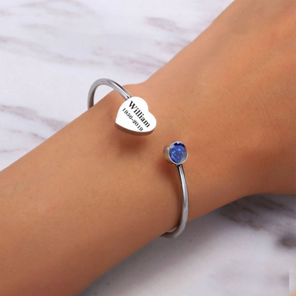 Personalized Custom Memorial Text Heart Birthstone Bracelet