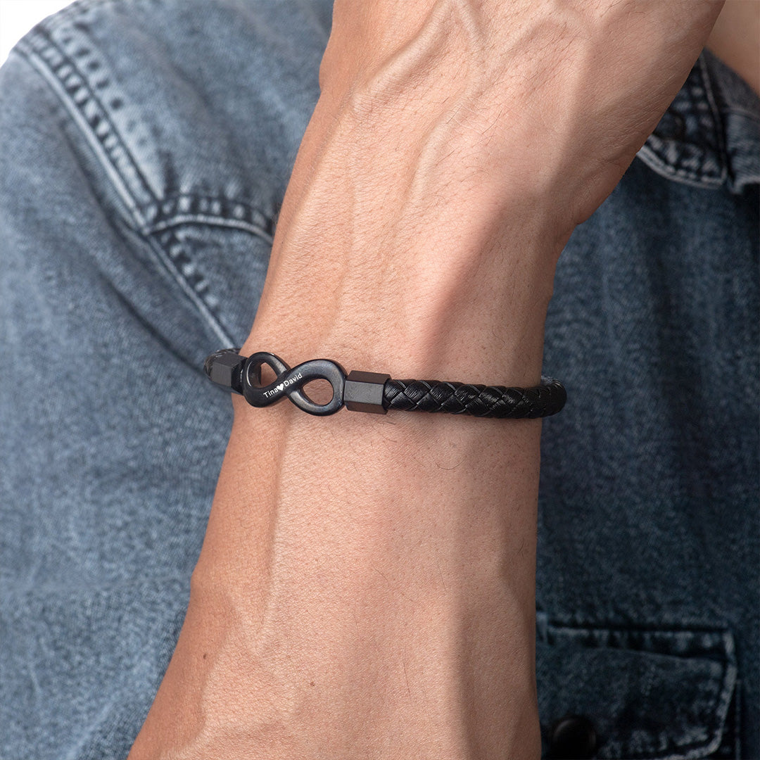 For Husband -  Personalized Dual Name Infinity Leather Bracelet