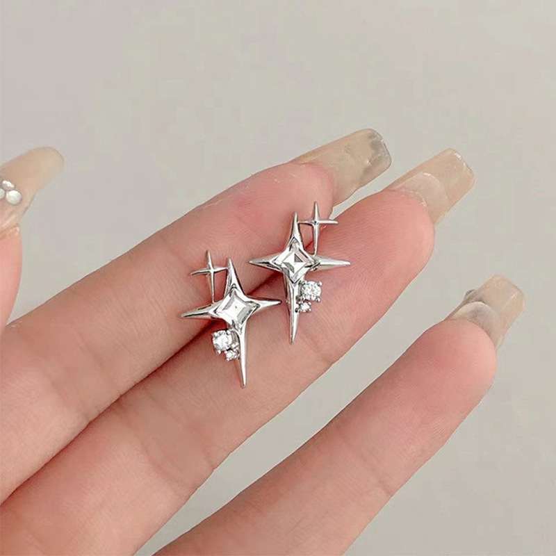 Shiny Four Point Star Earrings