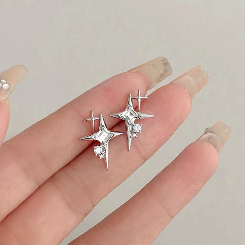 Shiny Four Point Star Earrings