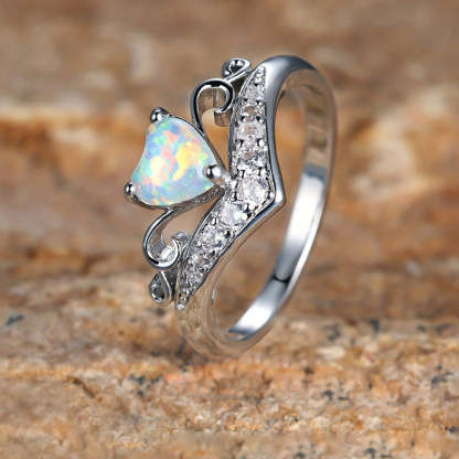 S925 Heart Crown Opal Ring