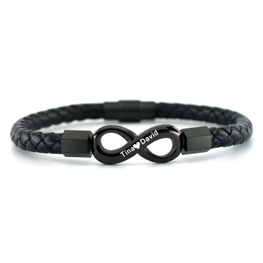 For Husband - Personalized Dual Name Infinity Leather Bracelet