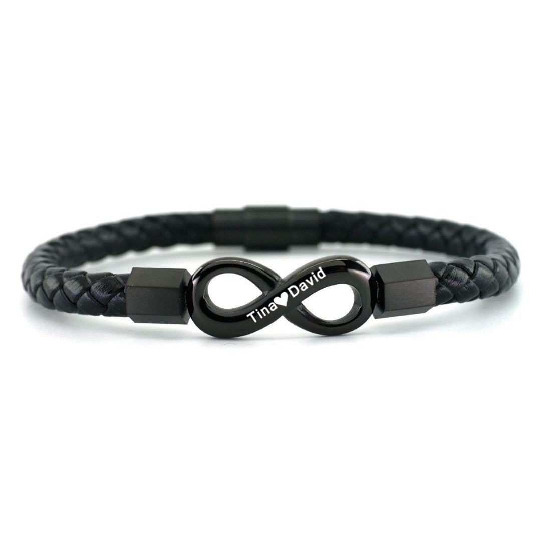 For Husband -  Personalized Dual Name Infinity Leather Bracelet