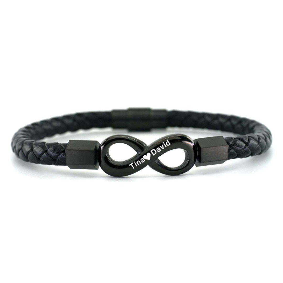 For Husband - Personalized Dual Name Infinity Leather Bracelet