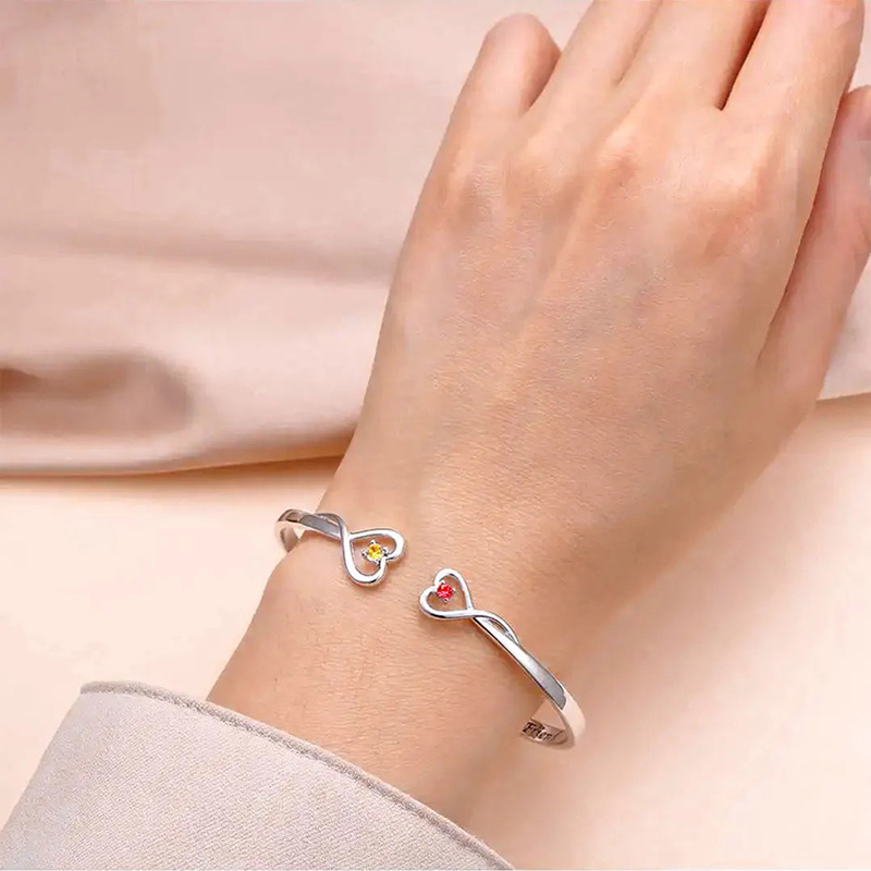 Aunt and Niece Love Eternal Birthstone Double Heart Bracelet