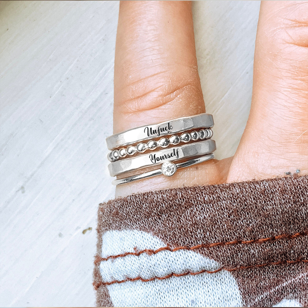 S925 Unf❤️ck Yourself Stacked Ring - 4 Rings Set