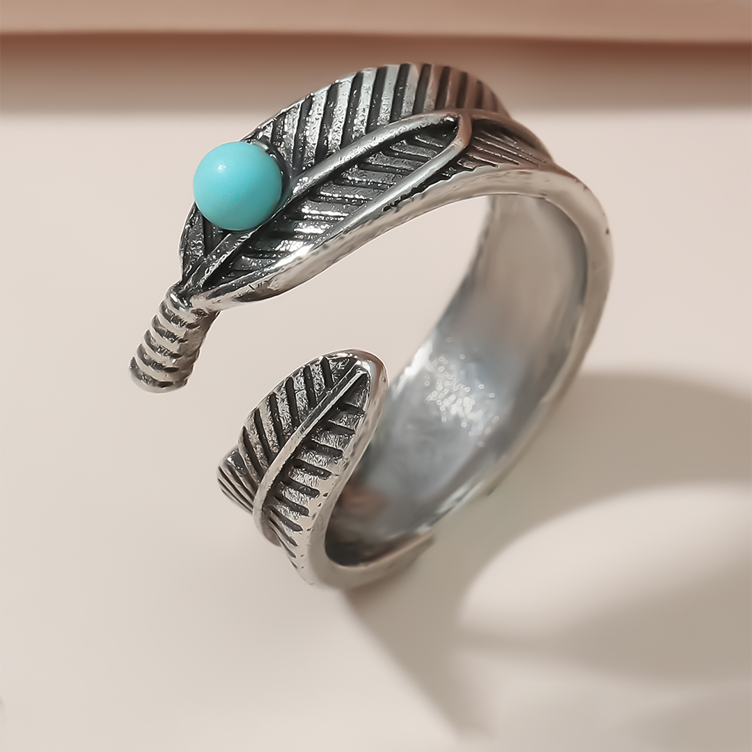 For Memorial- Always On My Mind Forever In My Heart Turquoise Feather Ring