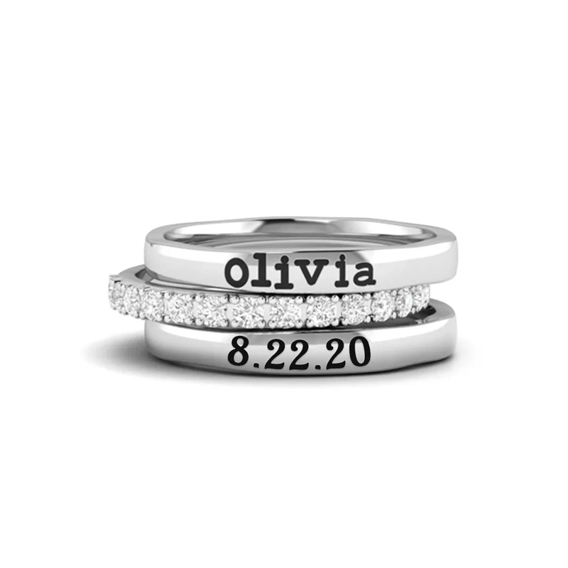 S925 Name Date Triple Stack Ring