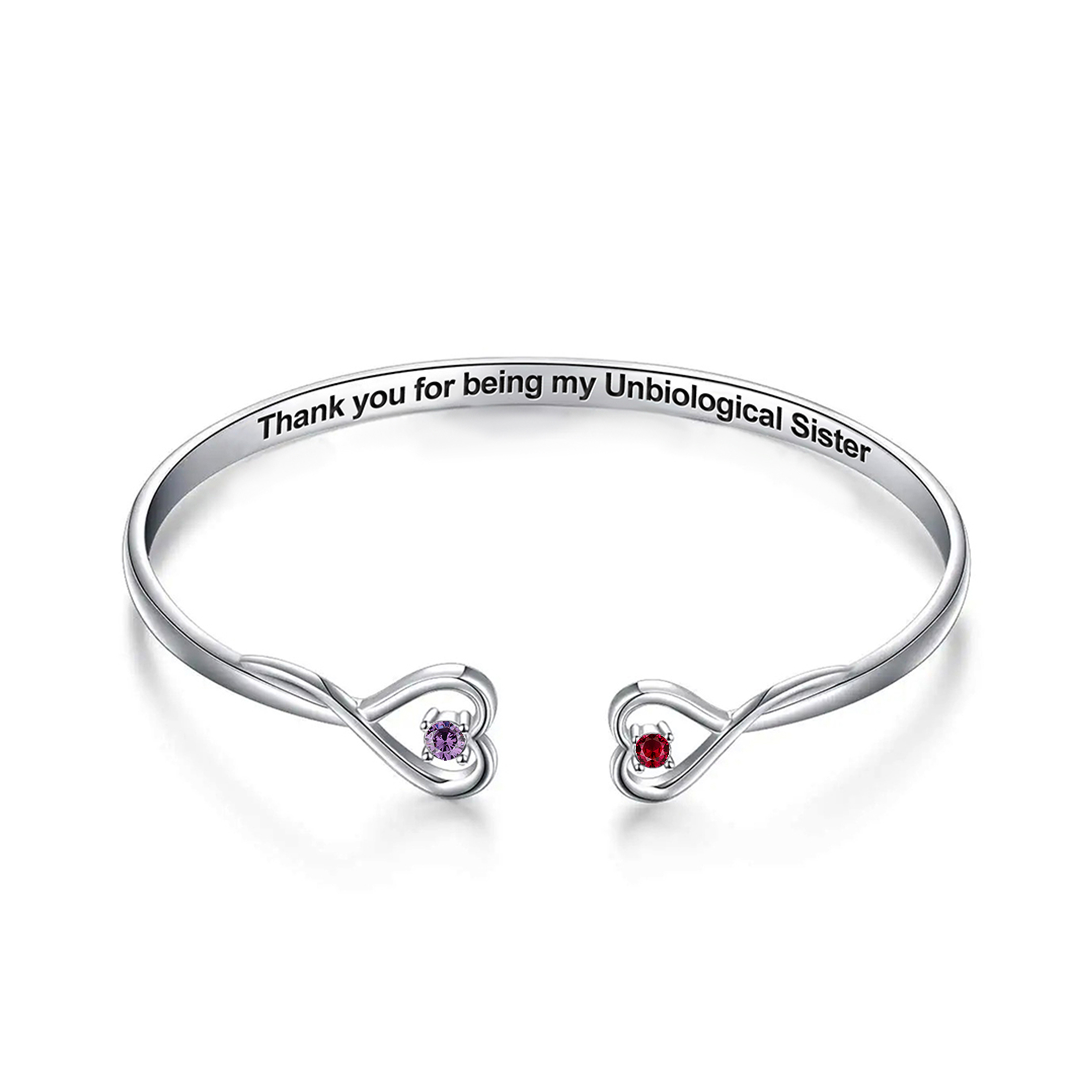 For Friend - Thank You For Being My Unbiological Sister Double Heart Birthstone Bracelet