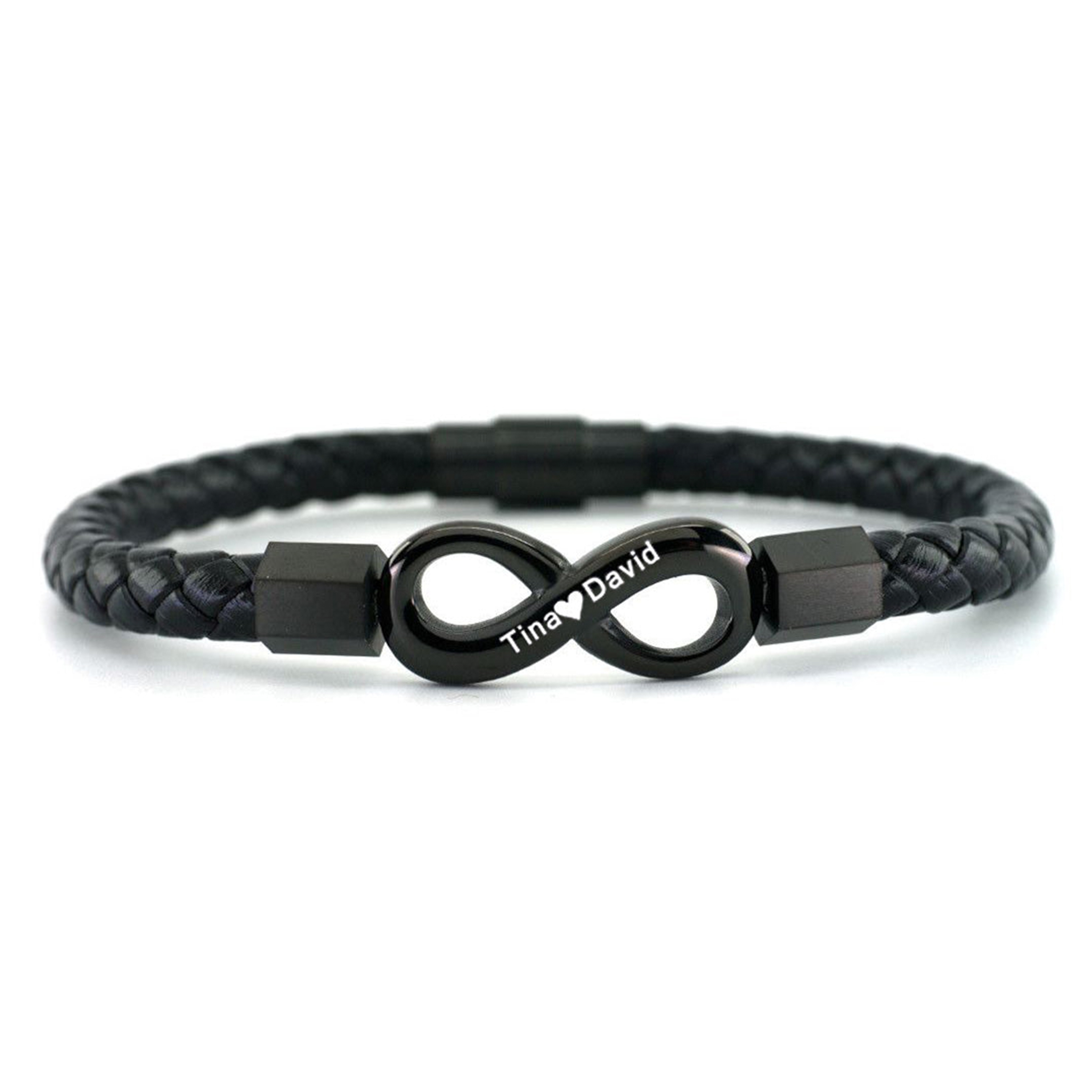 For Son -  Personalized Dual Name Infinity Leather Bracelet