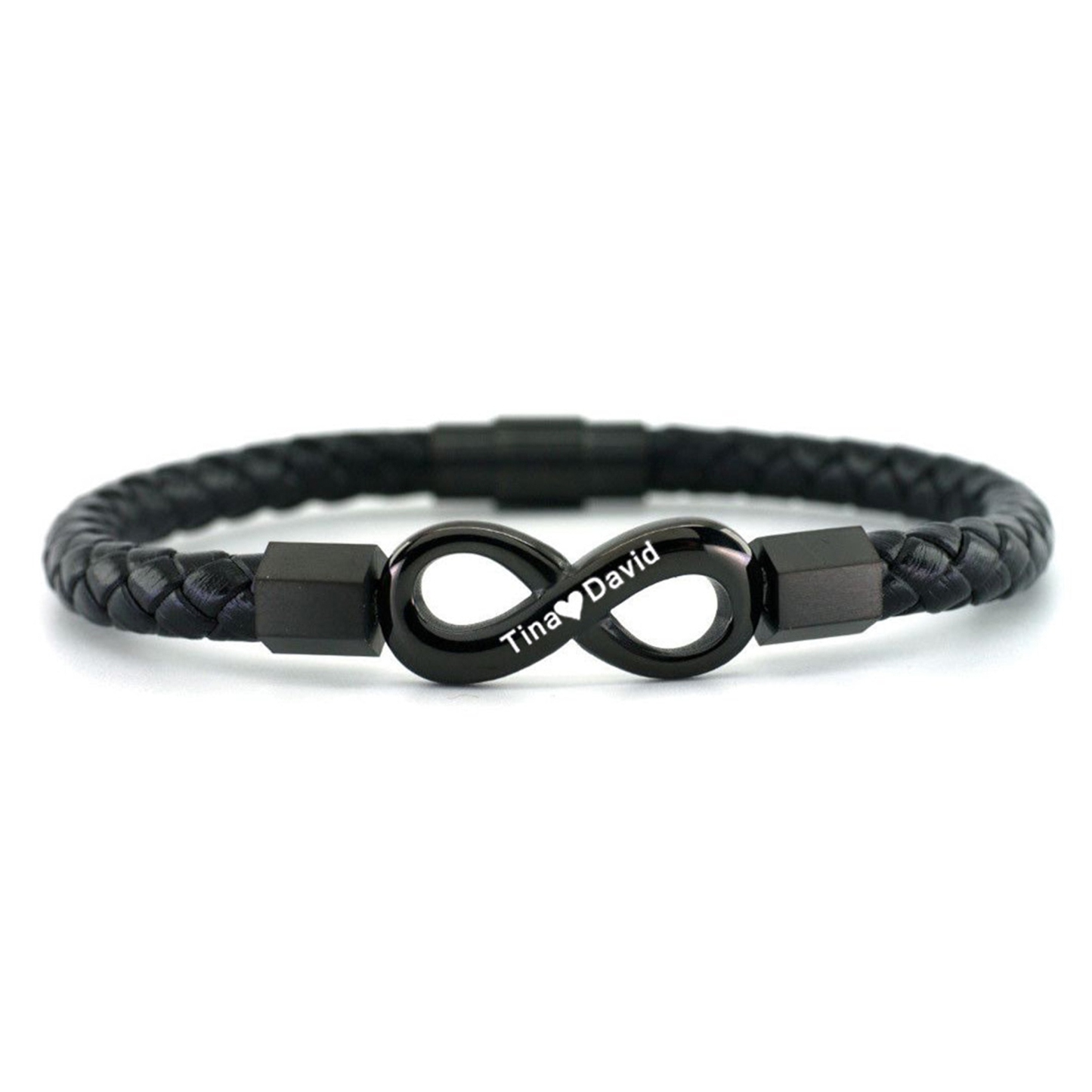 For Son -  Personalized Dual Name Infinity Leather Bracelet