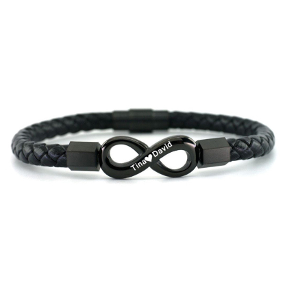 For Son -  Personalized Dual Name Infinity Leather Bracelet