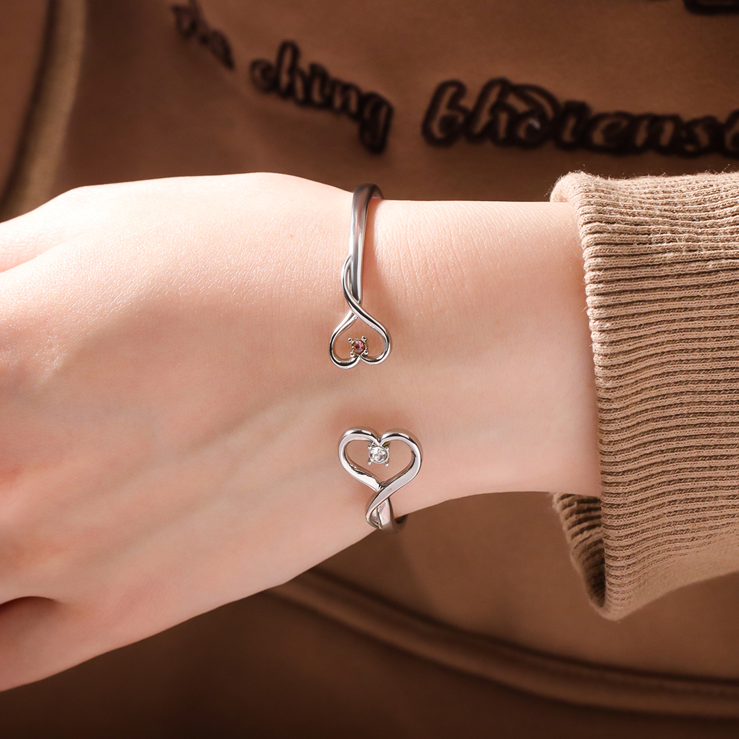 For Friend-We Are Best Friends Double Hearts Custom Birthstones Bracelet